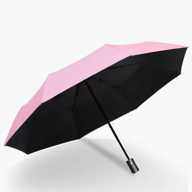 Automatic Rain & Sun Umbrella Black Coating Parasol Anti-UV 3 Folding Wind Resistant Auto Luxury Big Windproof Women Men 8Ribs