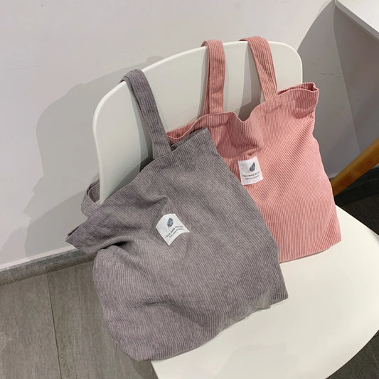 MYSTRISA™Corduroy Bag Handbags for Women Shoulder Bags Female Soft Environmental Storage Reusable Girls Small and Large Shopper Totes Bag