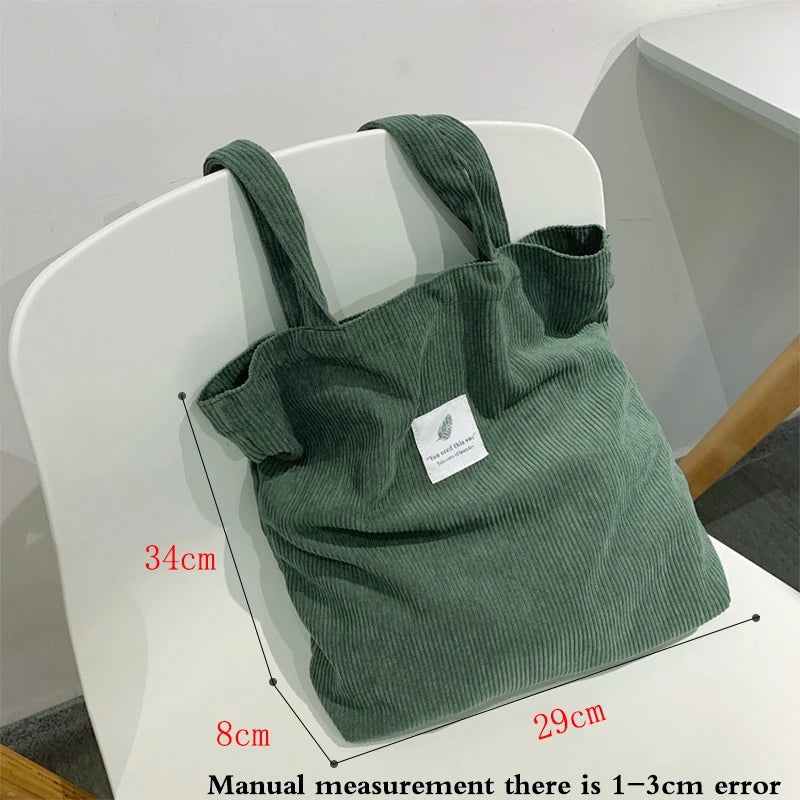 MYSTRISA™Corduroy Bag Handbags for Women Shoulder Bags Female Soft Environmental Storage Reusable Girls Small and Large Shopper Totes Bag