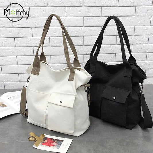 MYSTRISA™Fashion Canvas Bags students Handbag Shoulder Bag Large Capacity Solid Color Totes Shopper Bag Casual Female Cross Body Bag 2024