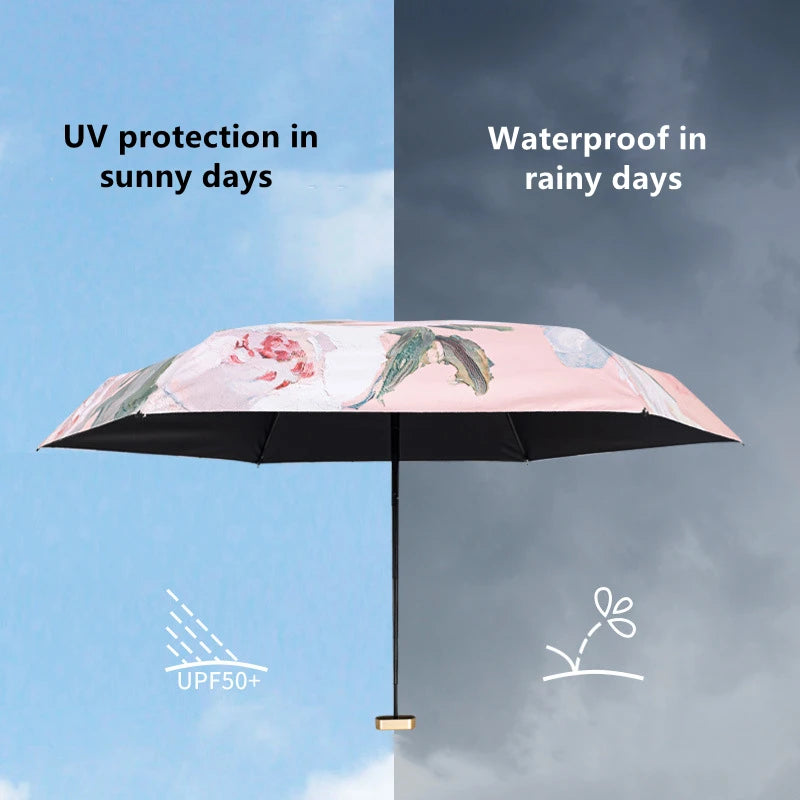 Fashion Flower Umbrella Windproof anti-UV Protection 5Folding Umbrella Portable Travel Rain Women Umbrella Pocket Kids Umbrella