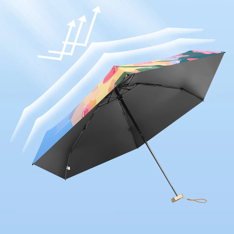 Fashion Flower Umbrella Windproof anti-UV Protection 5Folding Umbrella Portable Travel Rain Women Umbrella Pocket Kids Umbrella