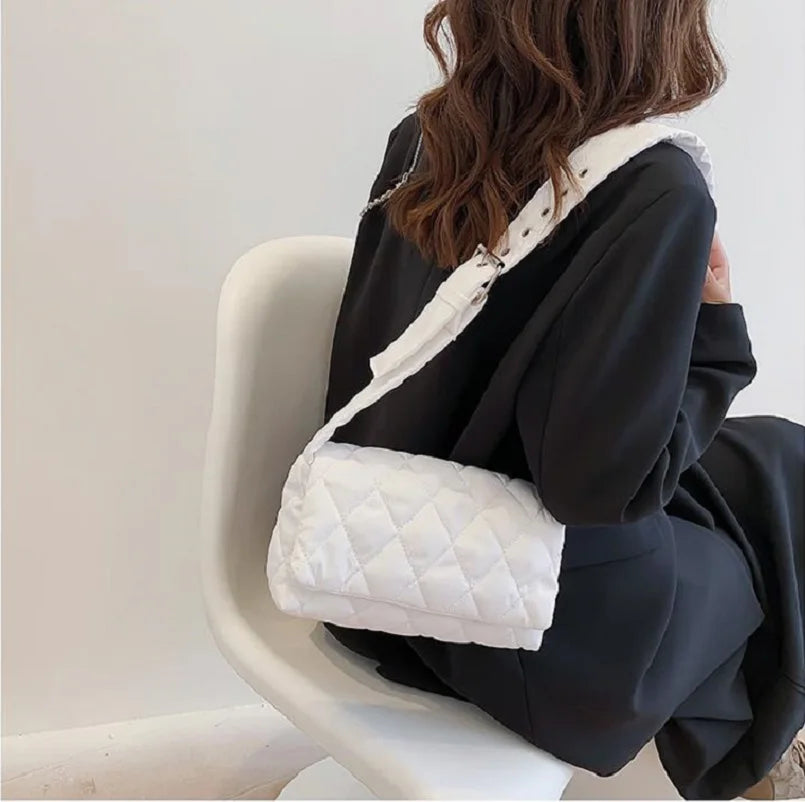 MYSTRISA™Fashion Women Winter Handbags Nylon Square Flap Quilted Crossbody Bag Pouch Female Small Cotton Padded Shopping Shoulder Bag