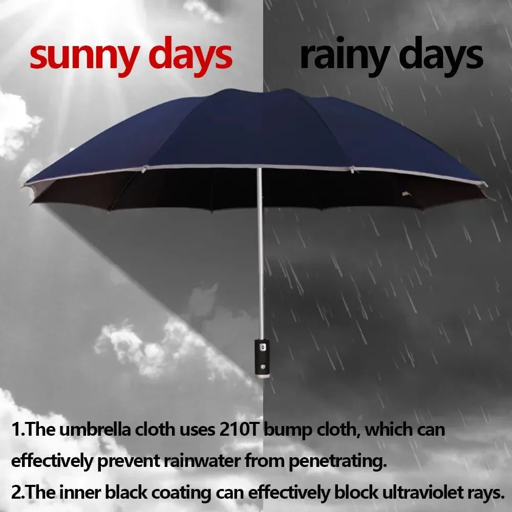 Fully Automatic Reverse Folding Umbrella With LED Flashlight 10Ribs Windproof Reflective Stripe UV Umbrellas For Sun Or Rain Day