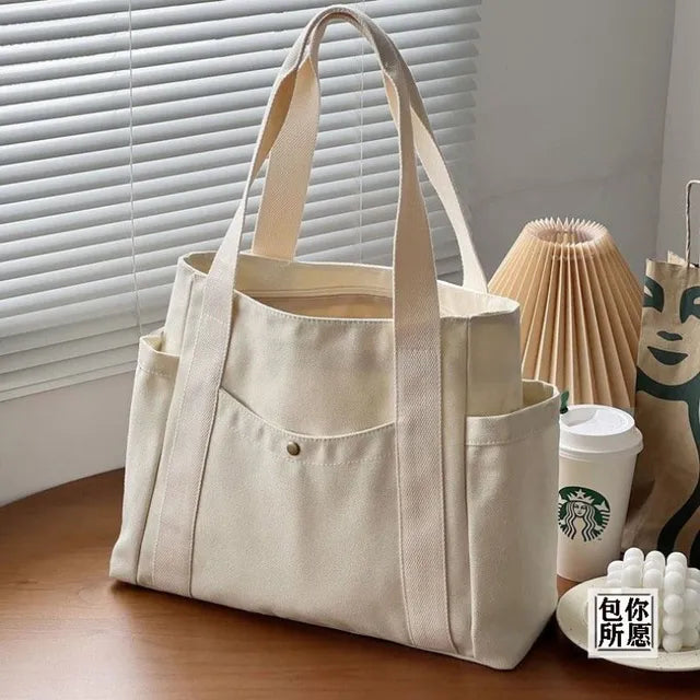 MYSTRISA™Large Capacity Canvas Tote Bags for Work Commuting Carrying Bag College Style Student Outfit Book Shoulder Bag