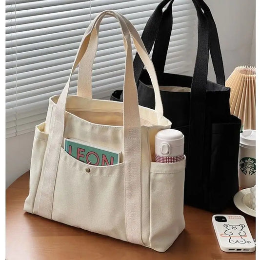 MYSTRISA™Large Capacity Canvas Tote Bags for Work Commuting Carrying Bag College Style Student Outfit Book Shoulder Bag