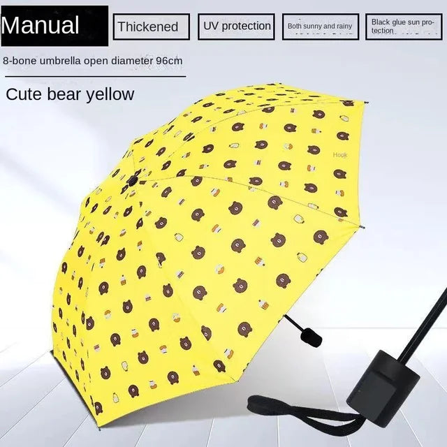 New Bear Umbrella Vinyl Sun Protective Sunshade Three Fold Automatic Umbrella Brown Bear Umbrella Sun Umbrella