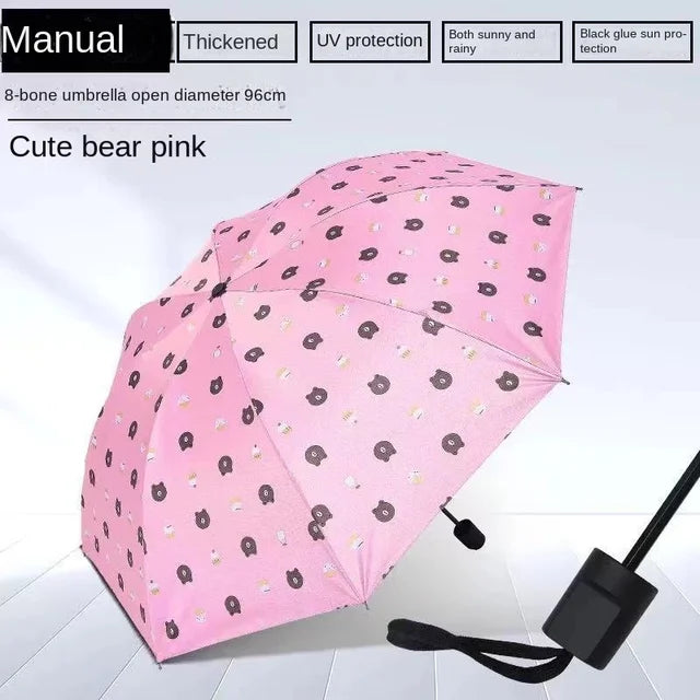 New Bear Umbrella Vinyl Sun Protective Sunshade Three Fold Automatic Umbrella Brown Bear Umbrella Sun Umbrella