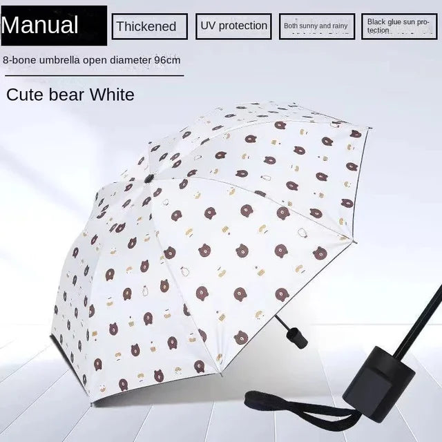 New Bear Umbrella Vinyl Sun Protective Sunshade Three Fold Automatic Umbrella Brown Bear Umbrella Sun Umbrella