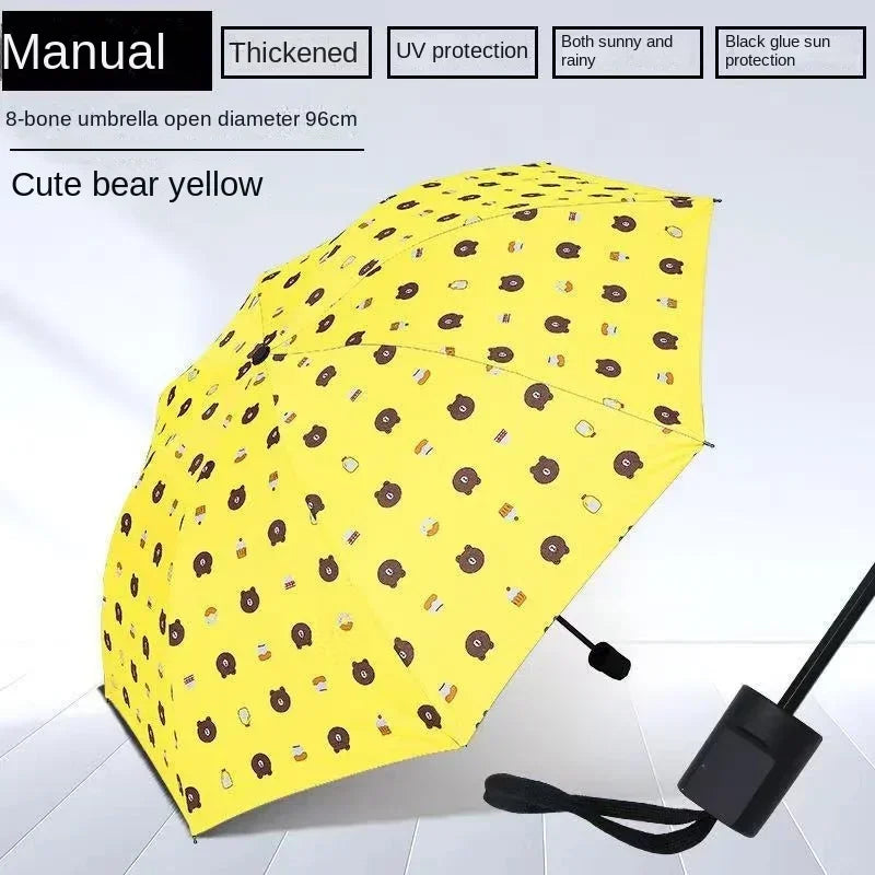 New Bear Umbrella Vinyl Sun Protective Sunshade Three Fold Automatic Umbrella Brown Bear Umbrella Sun Umbrella