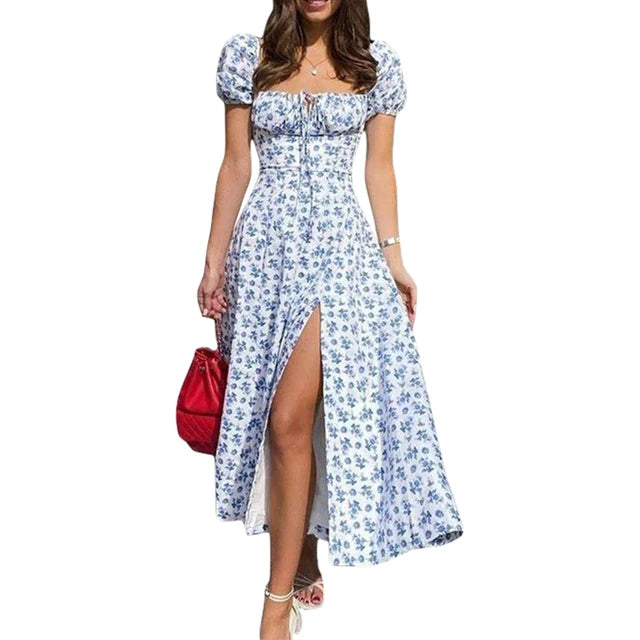 Women acute s Summer Casual Flutter Short Sleeve Square Neck Floral Elastic Waist Dress Dresses for Women