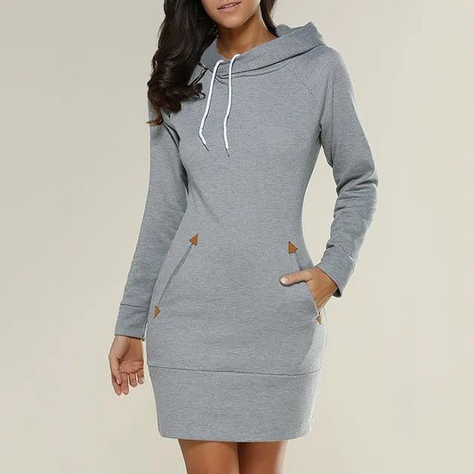 Women's Knee-Length Pockets Dress Hooded Warm Sweat Shirt Long Sleeve Side Zip Neckline Simple Casual Sports Skirt