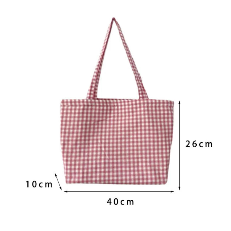 MYSTRISA™Youda Ladies New Style Canvas Fabric Plaid Shoulder Bag Fashion Simple Handbag Large Casual Capacity shopping Tote Bags